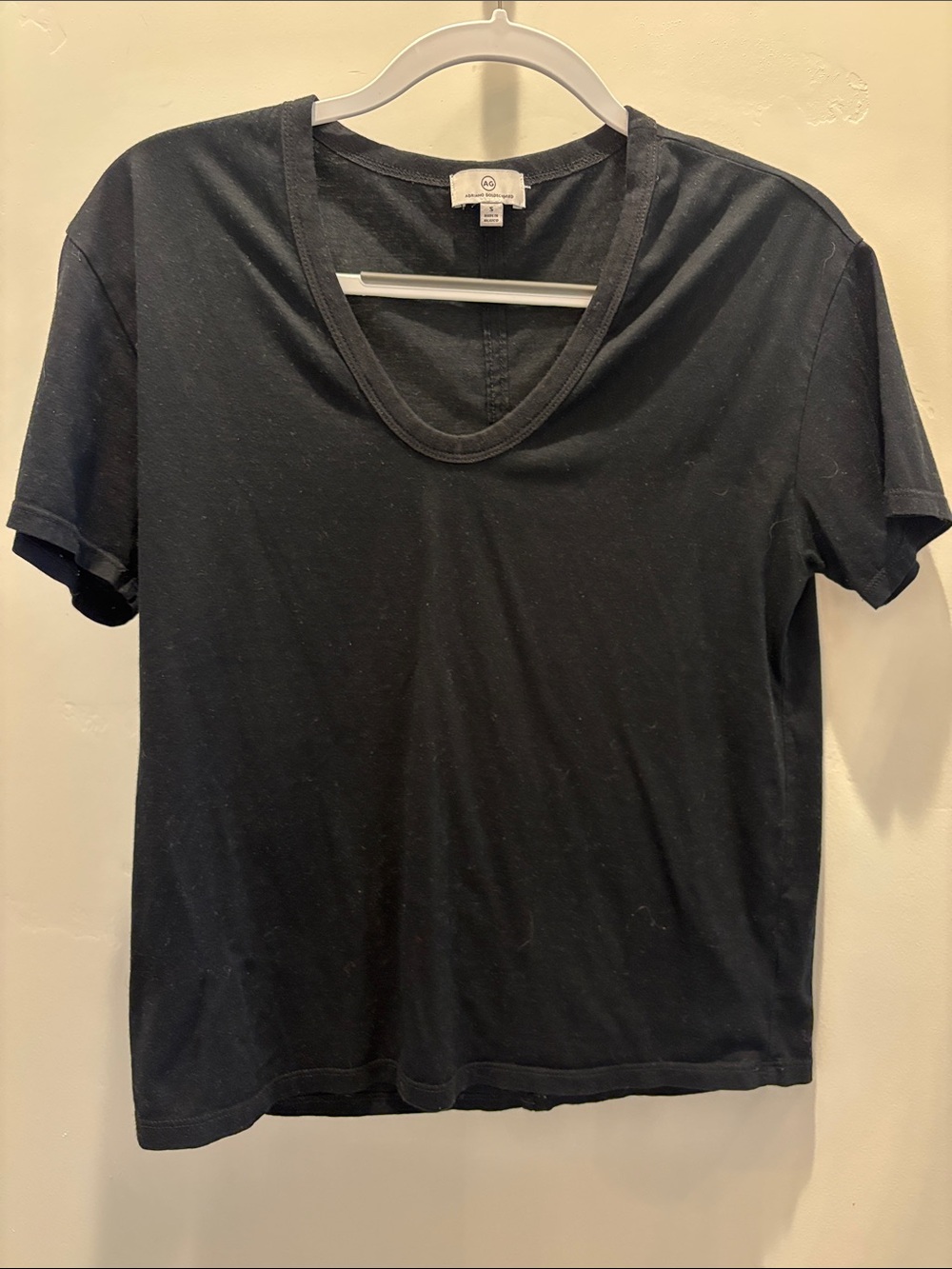 Ag Adriano Goldschmied Black Scoop-Neck Short Sleeve Tee